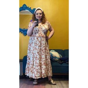 Old Navy Womens Smocked Coral Maxi Dress Sz XL Floral Stretch Peasant